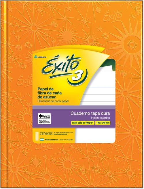 Cuaderno T.Dura Exito 3 100 Hj Naranja Rayado