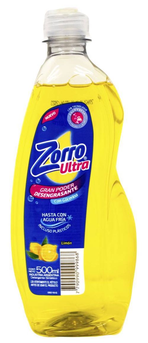 Detergente Zorro Ultra Limón Original Botell 500ML
