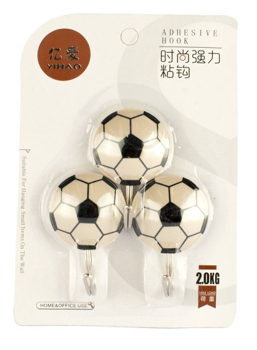 Perchas Autoadhesivas Diseño Fútbol 3Pz