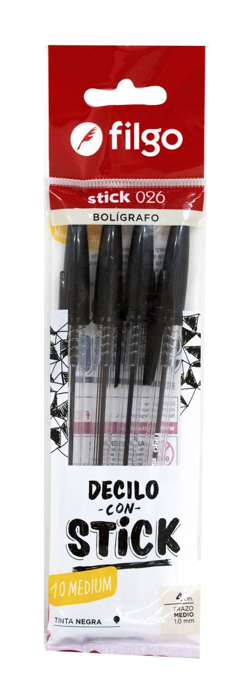 Bolígrafos Filgo Negro Flow Pack 4