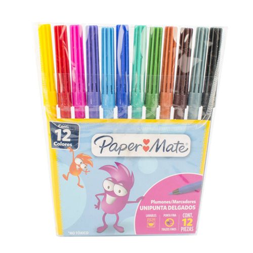 Marcadores Escolares Paper Mate Finos 12 Un