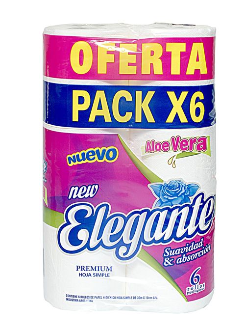 Papel Higiénico Elegante Aloe Vera 30mts 6