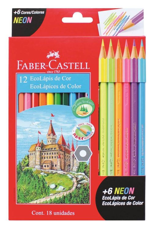 Lápices Faber de Colores 12Largos+6Neón