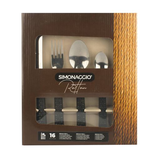 Juego de Cubiertos Simonaggio Mango Negro 16