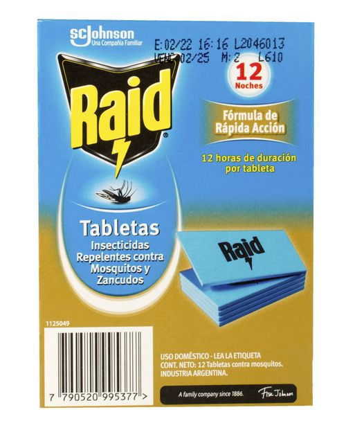 Repelente Raid Tabletas Repelentes 12Un