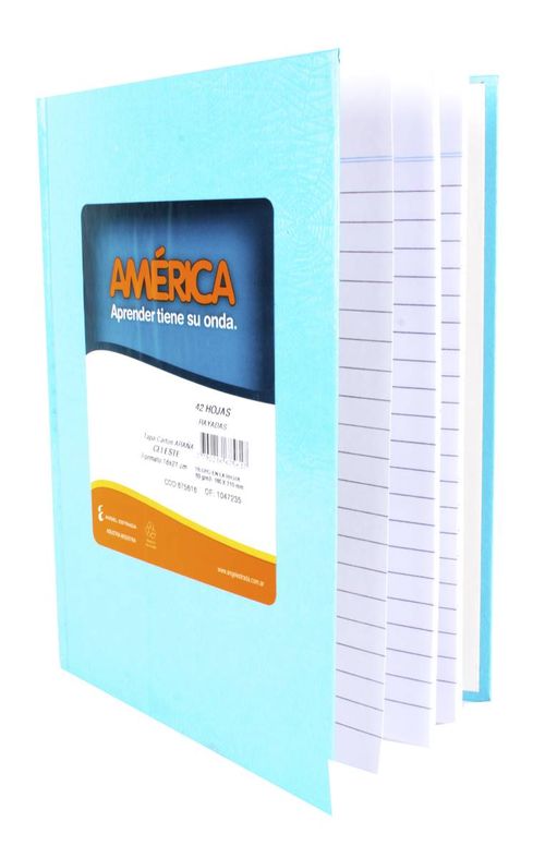 Cuaderno T.Dura América 42 Hj Rayado Celeste