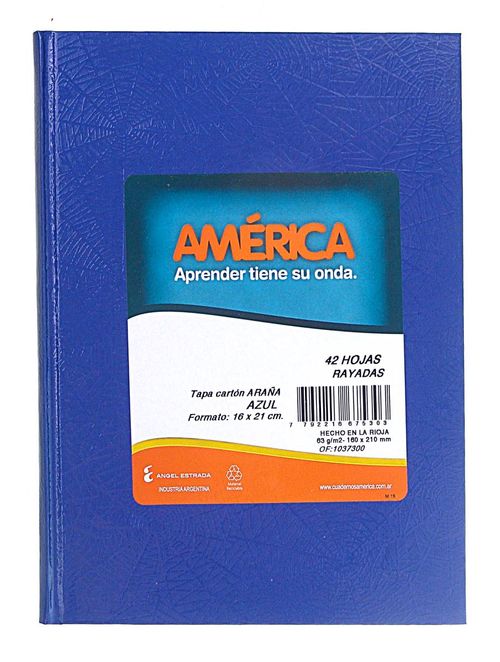 Cuaderno T.Dura América 42 Hj Rayado Azul