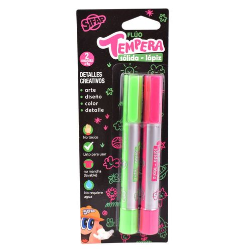 Témpera Sifap Sólida Lápiz Fluo Rosa&Verde 2Un