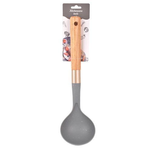 Cucharón Gris Nylon Mango Madera 35CM