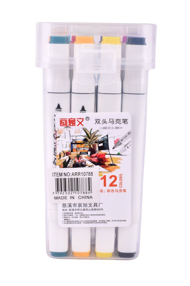 Marcadores-Doble-Punta-Cuerpo-Blanco-Box-Transparent--12Pz