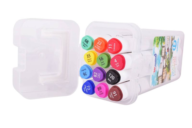 Marcadores-Doble-Punta-Cuerpo-Blanco-Box-Transparent--12Pz