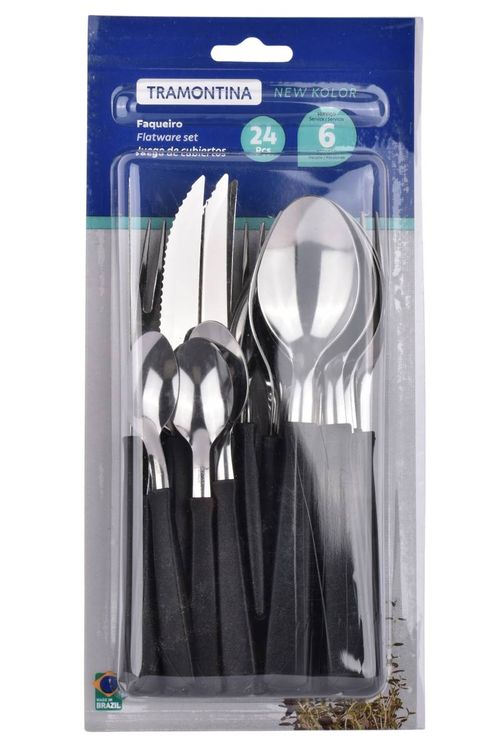 Juego de Cubiertos Tramontina New Kolor Negro 24Pz