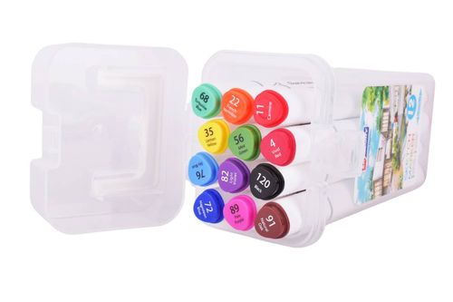 Marcadores Doble Punta Cuerpo Blanco Box Transparent 12Pz