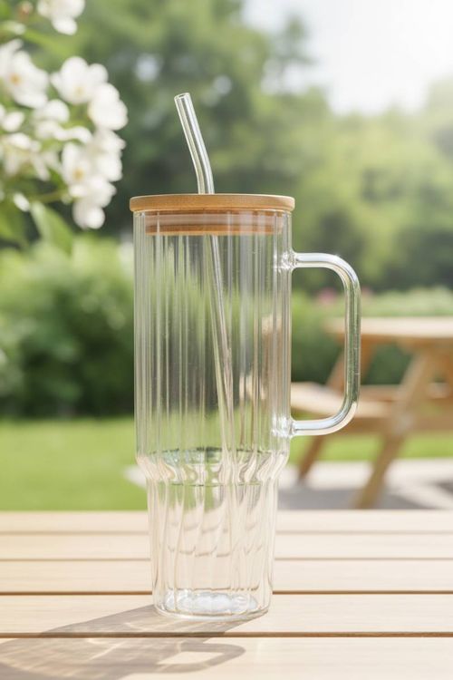 Vaso c/Sorbete Acanalado Tapa Bambo 1L