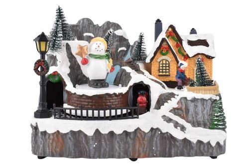 Adorno Navideño Aldea Tren Muñeco Mov Pila USB