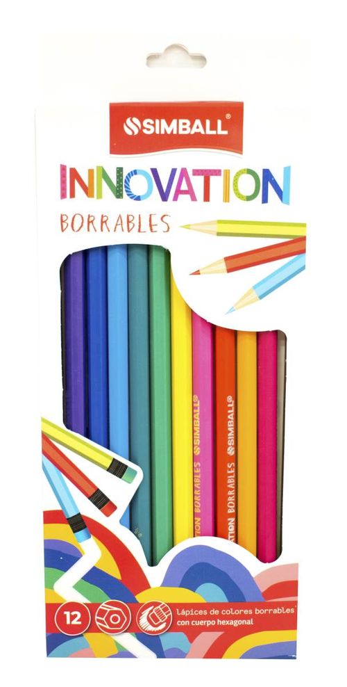Lápices de Colores Simball Innovation Borrables 12Pz