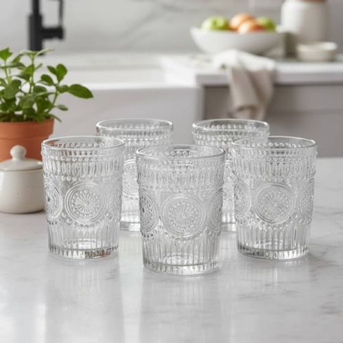 Vaso de Vidrio con Lineas y Circulo 325ML 6Un