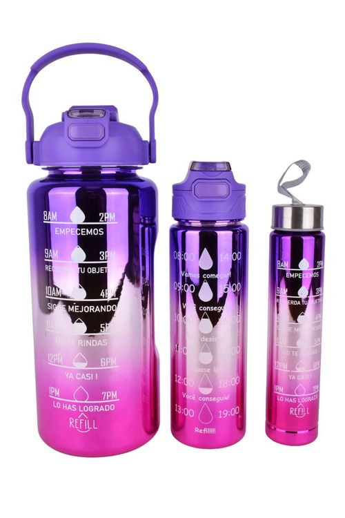 Botella Plástica Set Tornasolado 3Pz