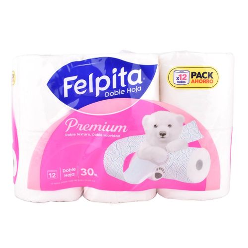 Papel Higiénico Felpita Premium Doble Hoja 30m 12Un
