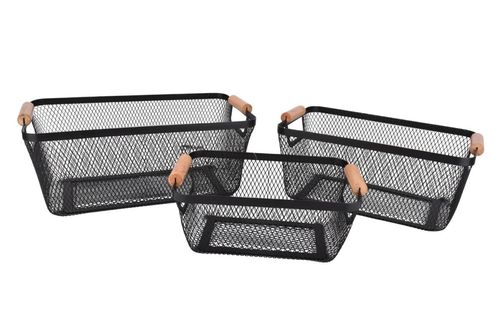 Canastos Metal asa Madera 3Pz