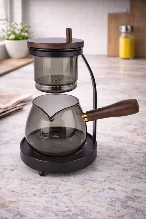 Cafetera Vidrio Sifón con Soporte Metal