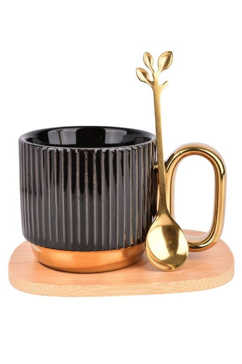 Taza Cerámica Plato Mad. Cuchara 200ML