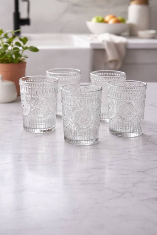 Vaso de Vidrio con Lineas y Circulo 325ML 6Un
