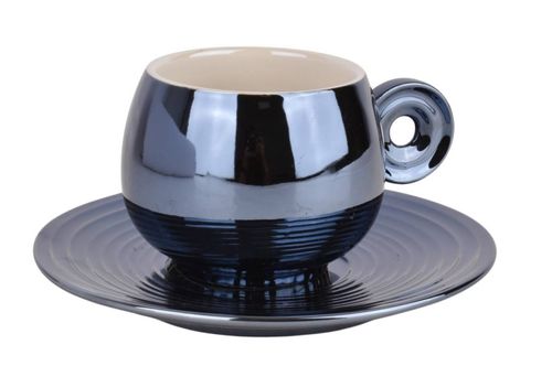 Tazas Set con 6 Platos Negro en Caja 6Un
